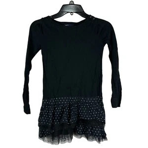 GapKids Black Long-Sleeve Dress W/ Ruffled Tulle & Heart Print Skirt Size M (8) - Picture 1 of 6