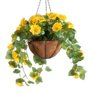 Large Artificial Carefree Yellow Petunia Plant Indoor/Outdoor Hanging Basket - Picture 1 of 1