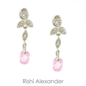 925 Sterling Silber Blume CZ Post mit rosa CZ Ohrhänger - Bild 1 von 1