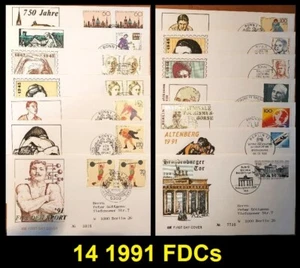 Germany 1991 Fourteen (14) FDCs Including Sports, XF - Picture 1 of 1