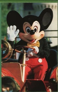 Vintage Disney Postcard Mickey Mouse Mascot Costume Driving a Car  - Picture 1 of 4