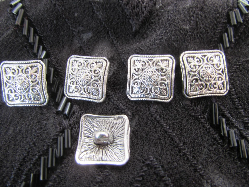 13.5mm Tibetan Silver Decorative Square Buttons on shank in packs of 5, 10 or 20 - Image 1 of 1