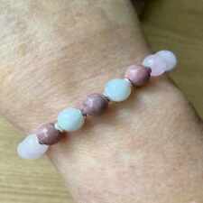 Natural 8mm Moonstone Rose Quartz Rhodochrosite beads bracelet Dark Matter