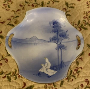 Nippon Porzellan Schale handbemalt Landschaft blau 6 3/4" - Bild 1 von 4