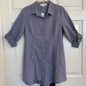 Gorgeous! NWT Simply Noelle Linen/Cotton Tunic Sz S/M. Purple/Gray. Nice Details - Picture 1 of 10