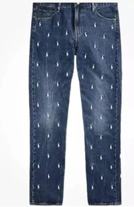 Polo Ralph Lauren Men's 46x32 Varick Slim Straight All Over Pony Blue Jeans - Picture 1 of 8