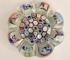 Vintage Murano Millefiori Canes Glass Paperweight Ribbed Melon Shaped Flower