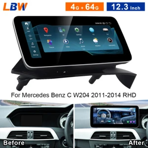 12.3'' Android Car GPS Wifi Auto Headunit 4GB+64GB For Benz C W204 2011-2014 RHD - Picture 1 of 12