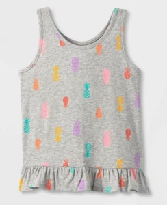 Cat & Jack Girls Heather Gray Pineapple Cotton Tiered-Hem Tank Top 2XL (18) - Picture 1 of 6