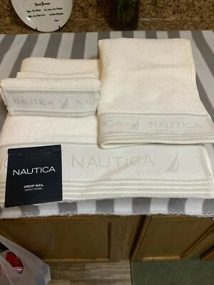 NAUTICAL 3 PIECE WHITE BATH HAND AND FACE CLOTH SET - Image 1 of 3