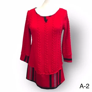 Reborn Tunic Style Red Black Plaid Underskirt Sz XL Cable Knit Pullover - Picture 1 of 10
