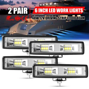 4pcs LED Work Lights 6 Inch 48W Driving Strip Flood Beam light Bar SUV Offroad - Picture 1 of 10
