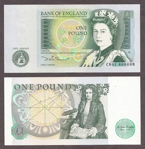 Great Britain 1 Pound ND (1981-84) QEII Semi SOLID 666688 Pick-377b UNC - Picture 1 of 1