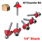TCT 45° Degree Chamfer Bit Woodworking Profiles Router Bits Cutter 1/4" Shank