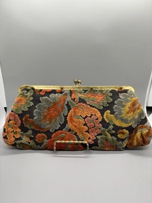 Vintage Carpetbag Floral Tapestry Clasp Bag Purse Clutch Brass Hardware - Image 1 of 4