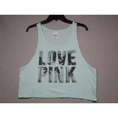 РОЗОВЫЙ VICTORIA'S SECRET светло-синий тропический графический укороченный Майка размер SP - Изображение 1 из 4