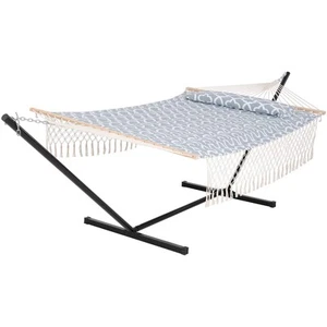 Quilted Double Hammock with Tassel, Hammock with Stand, Grey - Picture 1 of 7