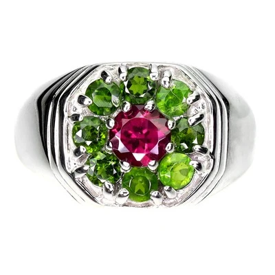 Anillo de plata esterlina Black Friday redondo rodolita 5 mm cromo diopsido joyería 9 Foto 1 de 4
