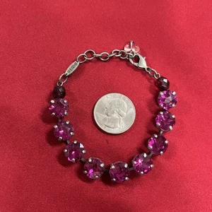 Sabika S16 Silver Toned Bracelet Dark Pink Gemstones 8” - Picture 1 of 6