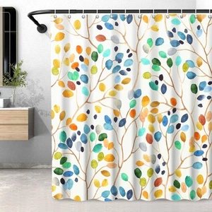Long Boho Floral Shower Curtain, Colorful Botanical Flower Leaf Bohemian Wate... - Picture 1 of 6