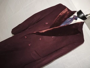 Bespoke Double Breasted Maroon/Burgundy Custom Over Coat Top Coat Jacket 48 XL - Picture 1 of 12