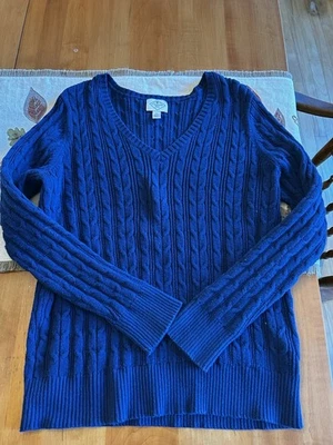 Suéter tejido con cable para mujer St. John's Bay cuello en V en XL, azul Foto 1 de 4