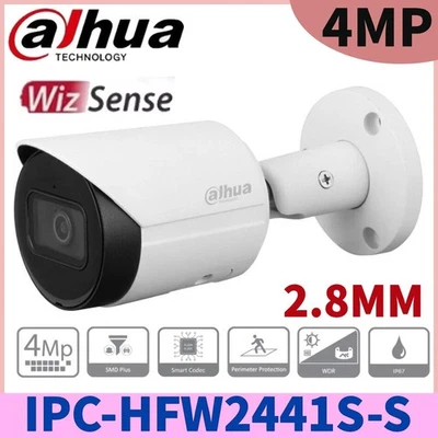 Dahua IPC-HFW2441S-S 4MP In Mic IR WizSense WDR SMD+ PoE IP Camera 2.8mm White - Image 1 of 4