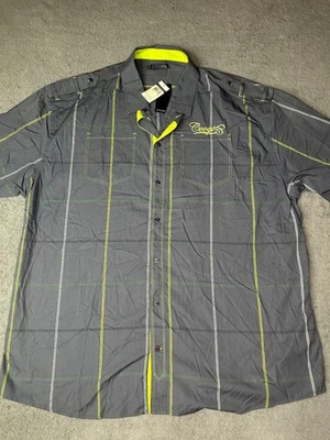 Coogi Men's Casual Button-Down Shirt Grey 7X Striped Cotton Hip Hop - Image 1 of 4