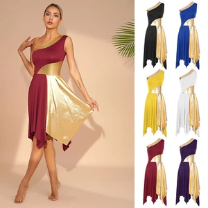 Damen Kleider Unregelmäßig Metallic Tuniken Liturgische Tanzkleidung Ärmellos Bühne - Bild 1 von 66