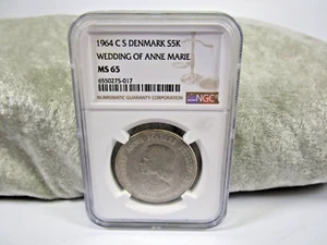 Denmark 1964 C S Silver 5 Kroner Wedding Of Princess Anne Marie Coin NGC MS65 - Picture 1 of 10