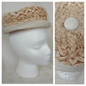 Vintage Cream Straw Hat with Netting Overlay - Picture 1 of 9
