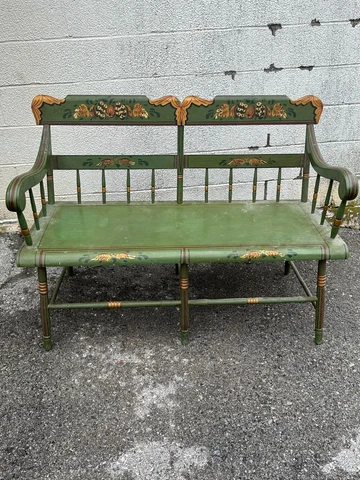 green 48 " half spindle back paint decorated settee decons bench great size Cover