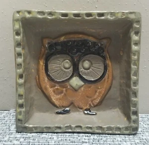 Vtg SMALL Square STONEWARE Pottery OWL TRINKET Dish TRAY 3 3/8” Japan - Picture 1 of 7