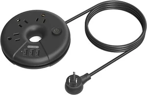 Travel Power Strip 3 Outlets 3 USB Desktop Charging Station 10ft Extension Cord - Picture 1 of 10