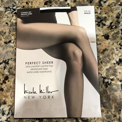 Nicole Miller Perfect Sheer Pantyhose Black Size AB NEW - Image 1 of 3