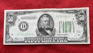 1934 $50 Federal Reserve Note Ungraded PAY TO BEARER Crispy #D 03415180 A - Picture 1 of 3