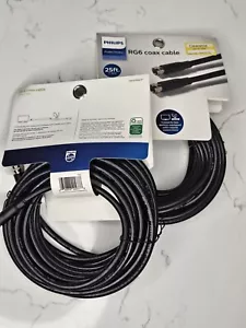x2 Philips 25 ft (7.6 m) Audio/Video RG6 Coax Cable ▪︎ Universal ▪︎ Black ▪︎ New - Picture 1 of 6