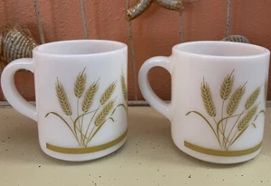 Vintage Anchor Hocking Golden Harvest Wheat Milk Glass Mugs Set of 2 - Picture 1 of 6