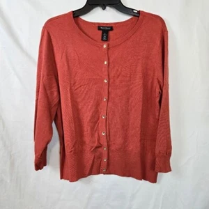 White House Black Market Orange Rost Gold Knopf 3/4 Ärmel Preppy Strickjacke XL - Bild 1 von 7