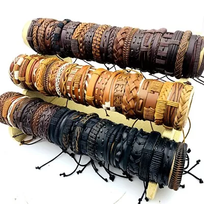 Wholesale 30pcs Genuine Leather Cuff Bracelets For Men Women Handmade Rope Tie - Image 1 of 4