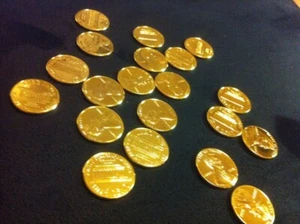 5 coins PENNY Genuine Pure  24 k gold plated 7 mils Gold layered usa 1 cent, - Picture 1 of 4