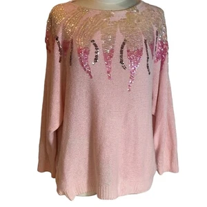 Vintage 80’s Lady De Rotchild Pink Angora Silk Sequin Embellish Sweater Sz 40 L - Picture 1 of 10