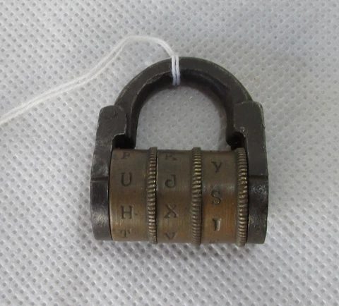 VINTAGE RARE COMBINATION 3 WHEELS PADLOCK, WORKS, BRASS AND IRON Cover
