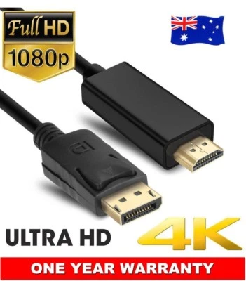 1.8m Displayport Display Port DP to HDMI Cable Male to Male Full HD High Speed - Image 1 of 4
