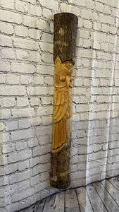 Barn Owl Of The Woods 100cm Hand Carved Wizard Tree Trunk Wood Fairtrade - Picture 1 of 8