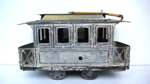 C R TRAMWAY 4 ROUES MÉCANIQUE TÔLE 1910 REF 155 Lg 21 cm à restaurer - Imagen 1 de 9