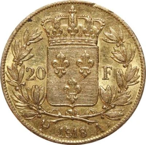 X3863 Rare France 20 Francs Louis XVIII 1818 A Paris Or Gold AU -> Faire Offre - Picture 1 of 3