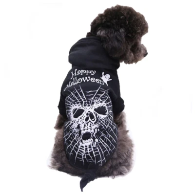 Spider Web Skull Happy Halloween Hoodie Pet Costume Dog Apparel Clothes - Image 1 of 3