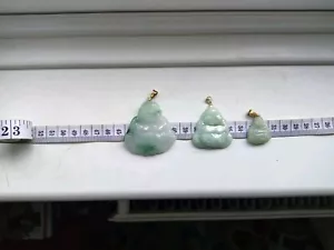 JOB LOT OF 5: JADE BUDDHAS (3) & JADE FLOWERS (2) PENDANTS (SOME 14K GOLD*) - Picture 1 of 11