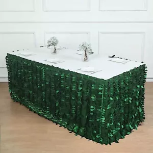 14 ft GREEN Taffeta TABLE SKIRT 3D Leaves Petals Design Party Events Decorations - Picture 1 of 6